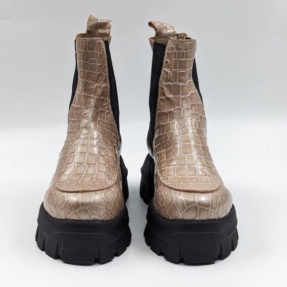 Topshop Women Alpha Patent Leather Croc Print Chelsea Platform Boots 7US EUR38 - Picture 4 of 11